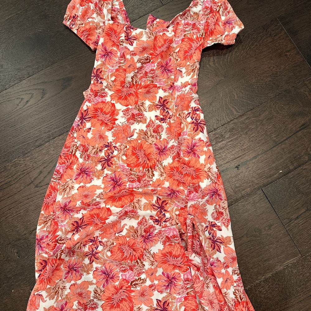 Hello Molly Pink Hawaiian Floral Midi Tie Back Dress